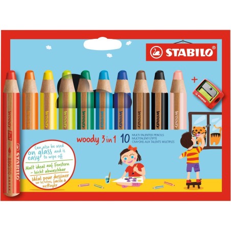 Set de 10 crayons Woody avec taille-crayon