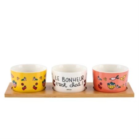 Set de 3 raviers + plateau - Le bonheur c'est chat !